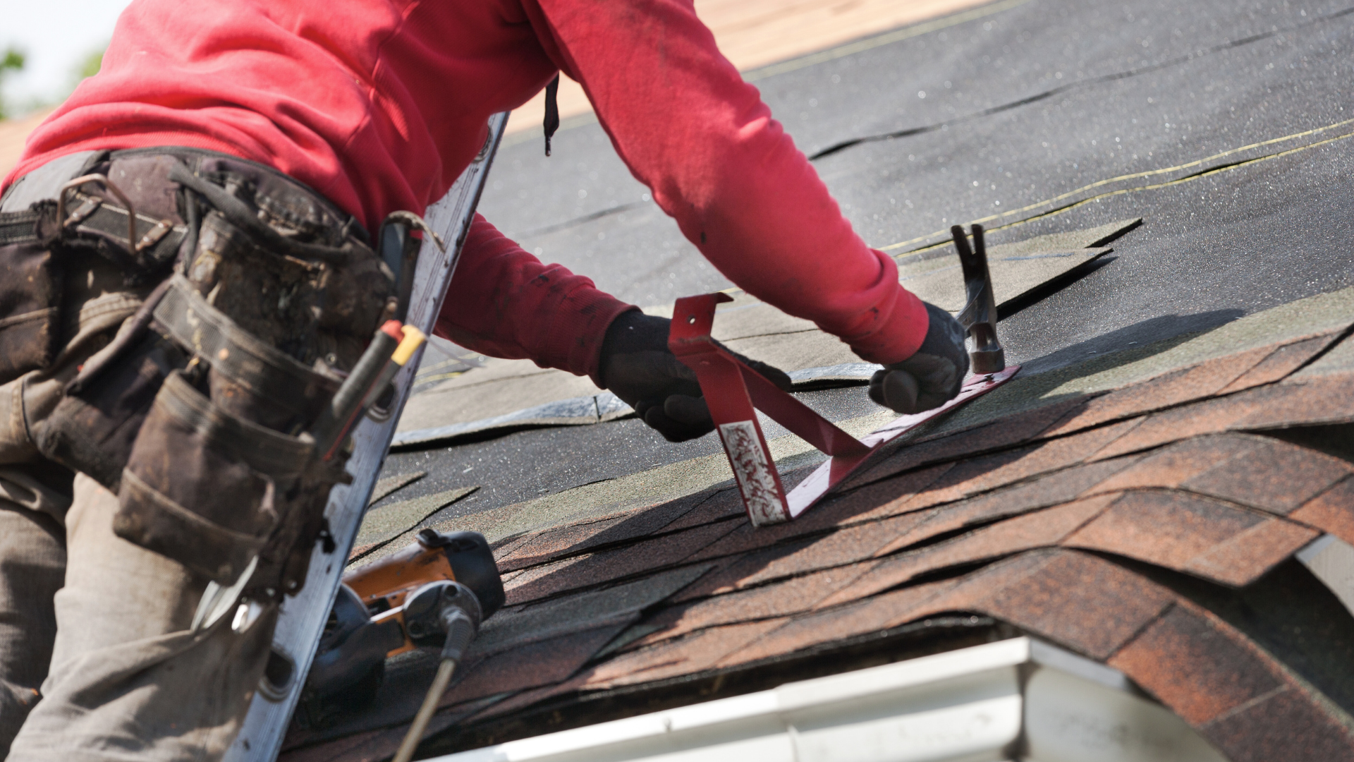 Roof Smith Construction roofer installing architectural asphalt shingles on a Colorado home